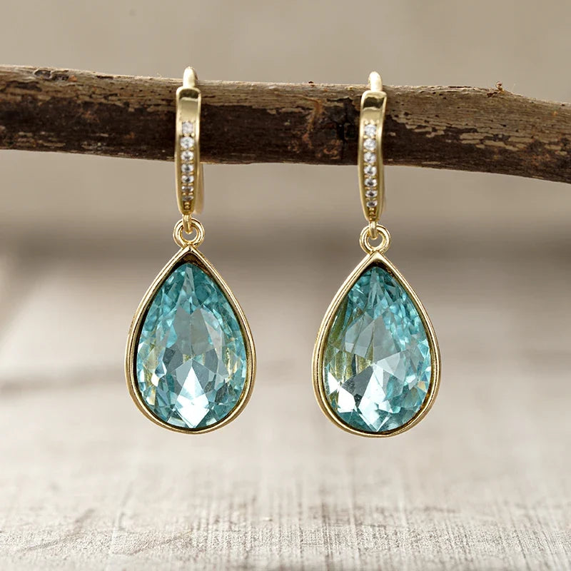 Huitan Blue CZ Water Drop Earrings – Elegant Fashion Jewelry