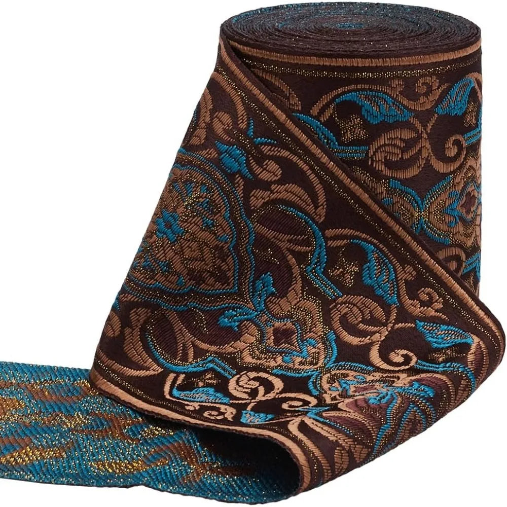 5M Floral Jacquard Ribbon Deep Sky Blue 3.5 Inch Craft Trim