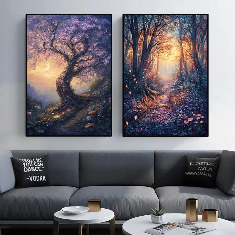 Fairy Enchanted Woodland Canvas Wall Art | Fantasy Forest Poster