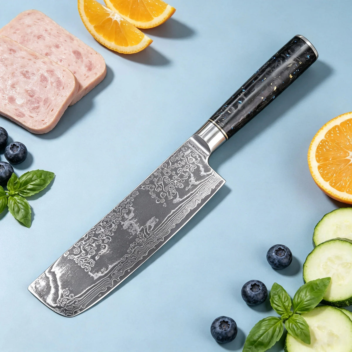 67-Layer Damascus Steel Nakiri Knife – Sharp Chef's Cleaver