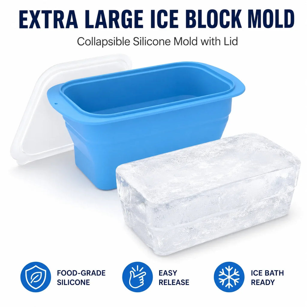 Extra Large Collapsible Silicone Ice Block Mold with Lid | 8 lb