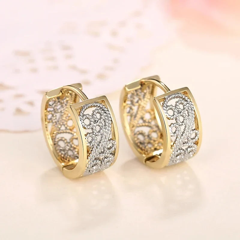 Huitan Two-Tone Hollow Hoop Earrings | Women's Fashion Jewelry