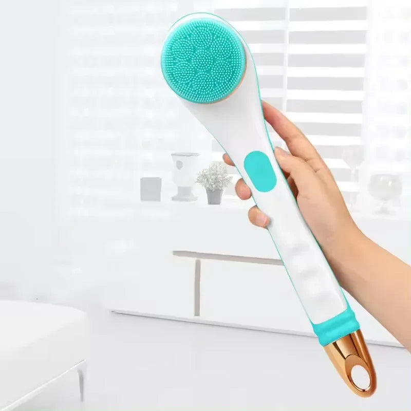 Electric Silicone Body Brush – Long Handle Bath & Massage Scrubber