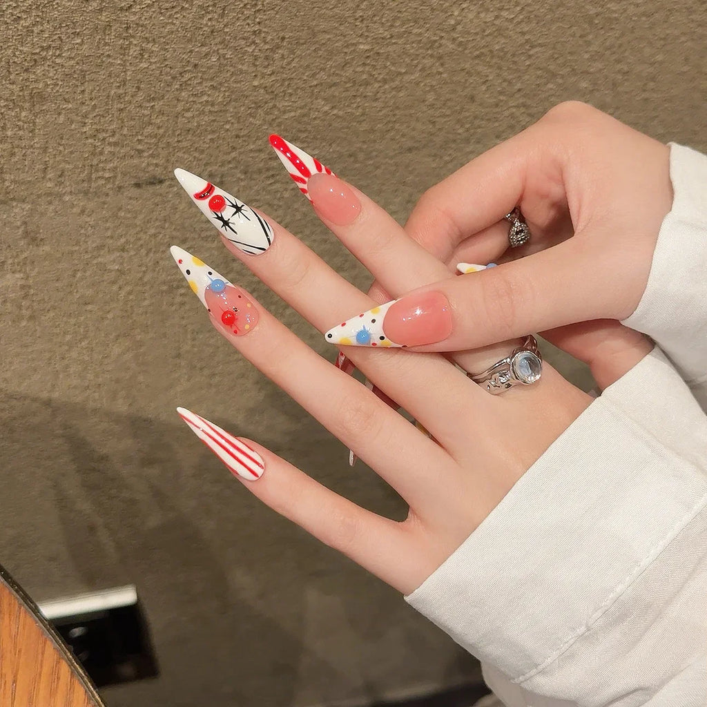 Handmade Press Nails French Long Almond Fake Women Wearable European