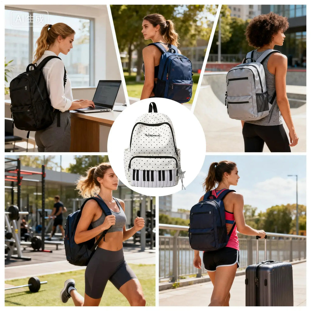 Piano Print Travel Backpack – Lightweight Laptop Bookbag