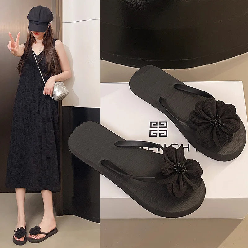 Women's Floral Flip Flops – Anti-Slip PVC Flat Beach Sandals