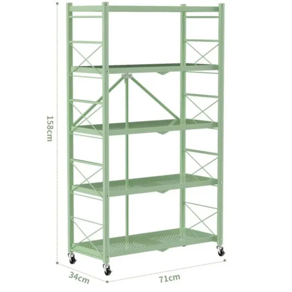 Foldable Multilayer Storage Rack with Wheels | Iron Frame Shelf