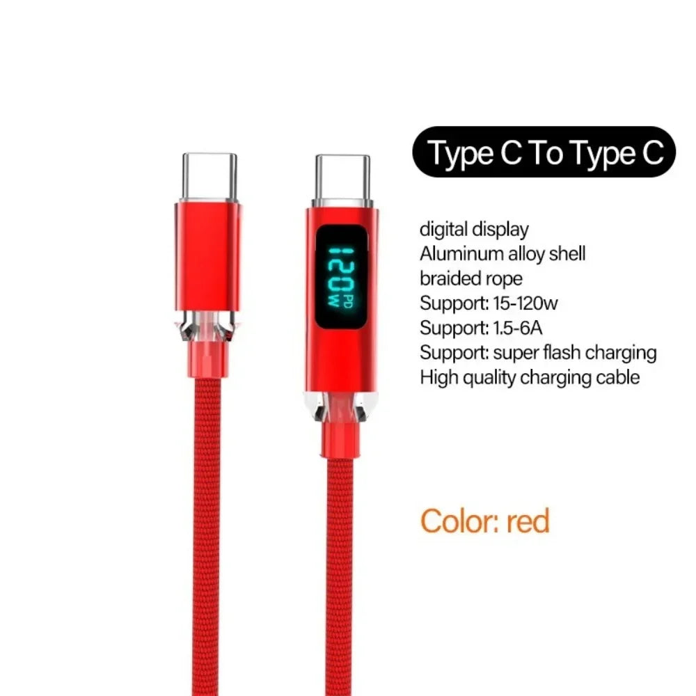 120W USB-C to C 6A Fast Charging Cable with Digital Display