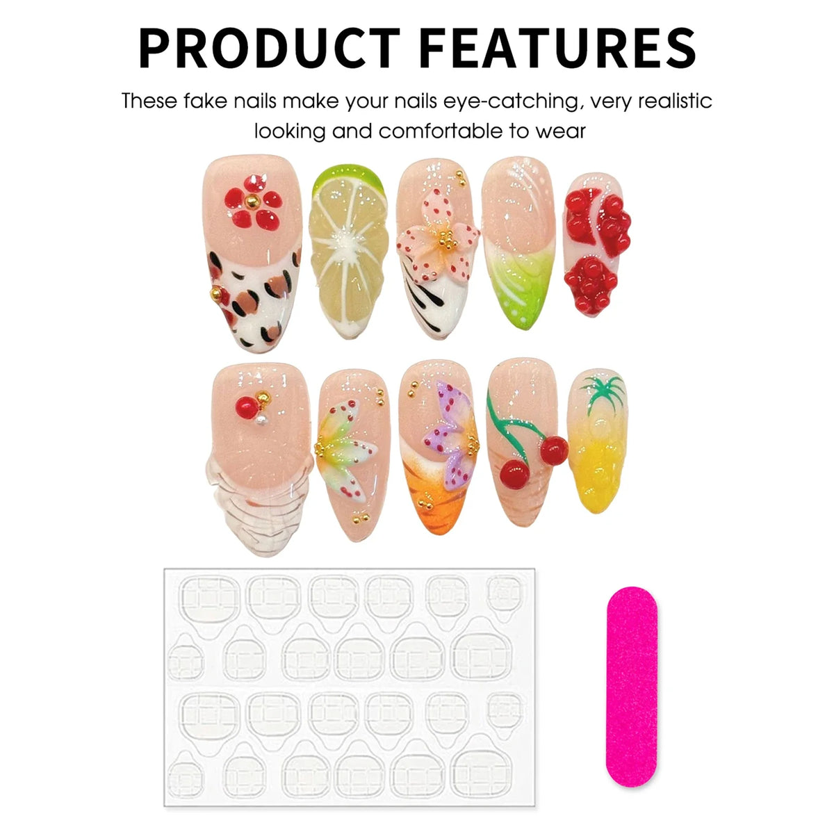 3D Orange Cherry Jelly Press On Nails | Gradient French Almond