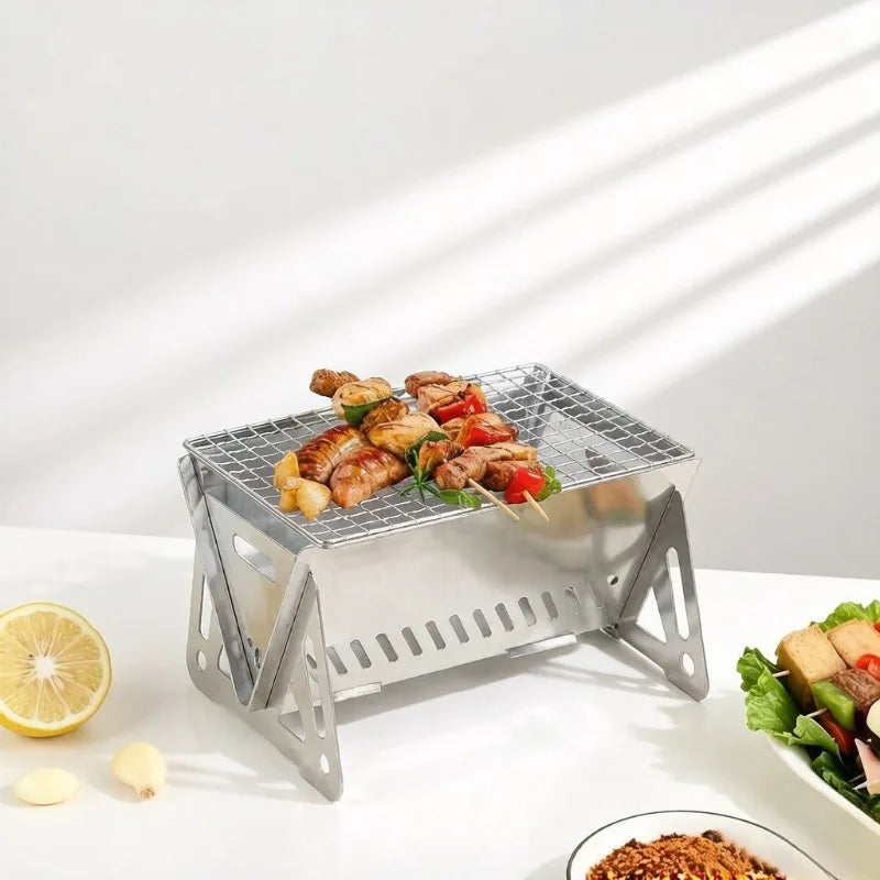 Portable Folding Stainless Steel BBQ Grill Rack – Outdoor Use