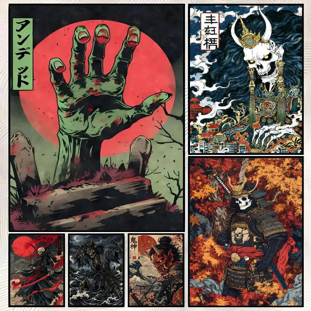 Japanese Rising Skeletons Self-Stick Wall Art Poster – HD Waterproof