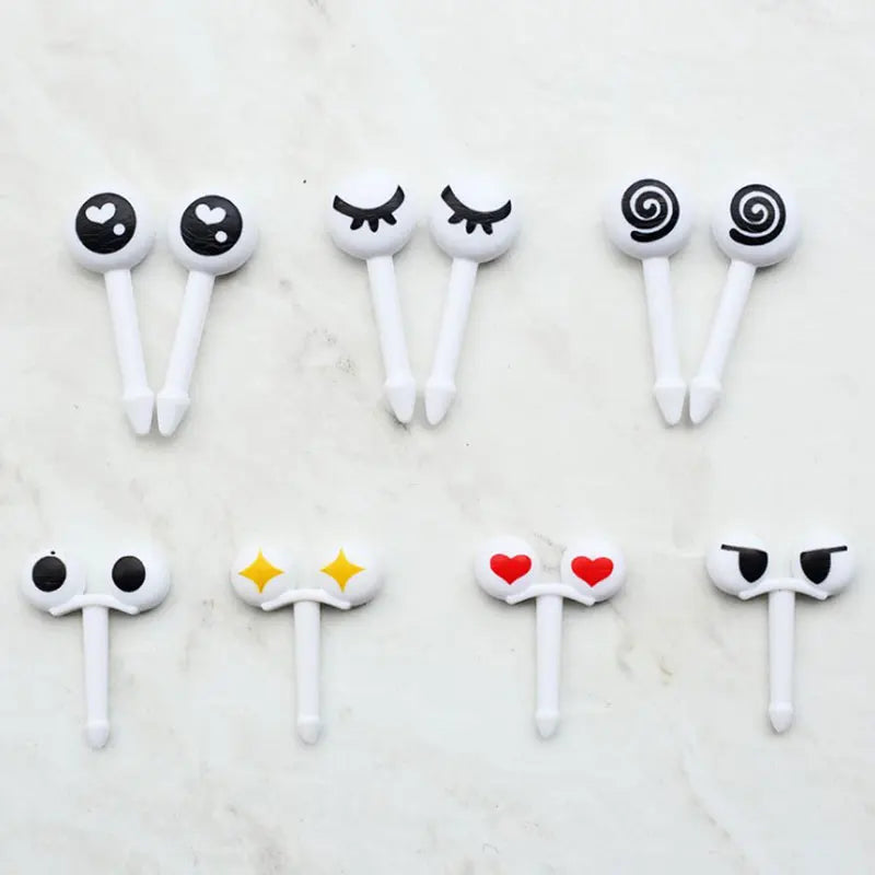 10-Pc Kawaii Cartoon Eyes Mini Food Picks – Bento Fruit Forks