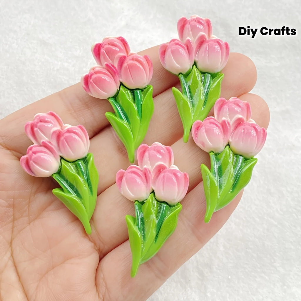 10-Piece Resin Flat Tulip Flowers for DIY Crafts & Decor