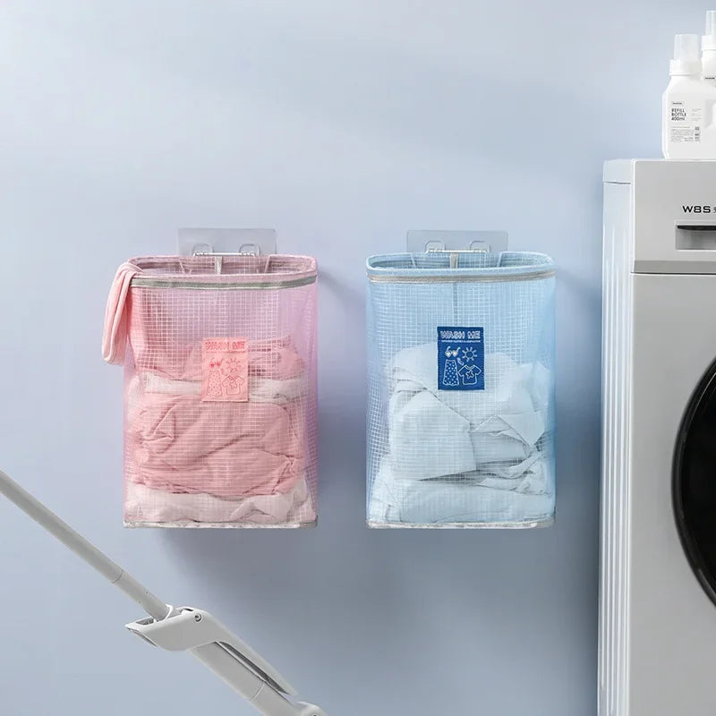 Wall-Mounted Foldable Laundry Basket | Large Mesh Hamper