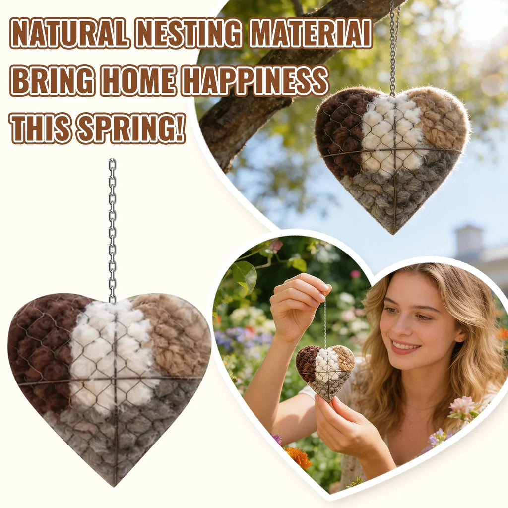 Handmade Heart Bird Nesting Holder – Refillable Cotton & Wool