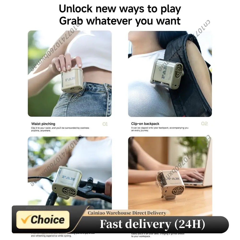 Wearable Waist Fan 100 Speeds Adjustable Pocket 1800mAh Battery Built