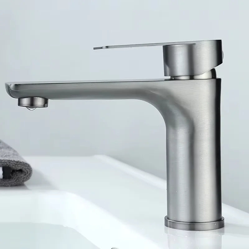 Brushed Gray Stainless Steel Bathroom Faucet | Single Handle