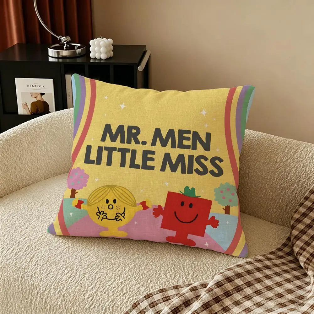 Mr. Men Little Miss Linen Cushion Cover – Sofa & Bedroom Decor