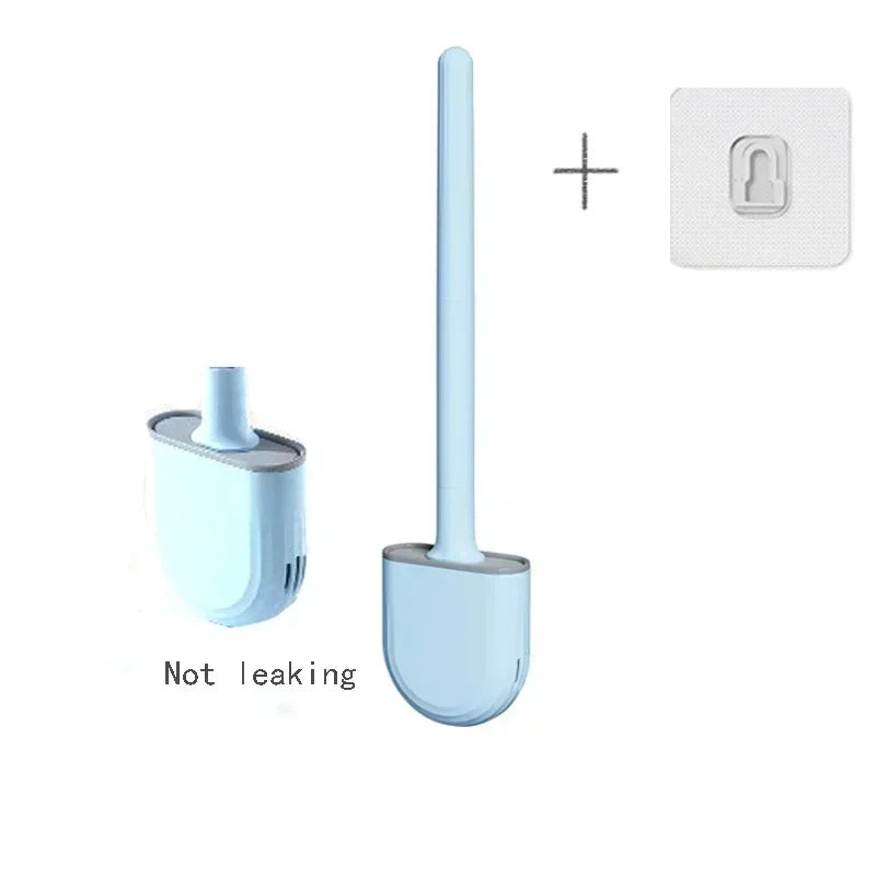 Silicone Toilet Brush & Wall-Mount Holder Set | Flexible Flat Head