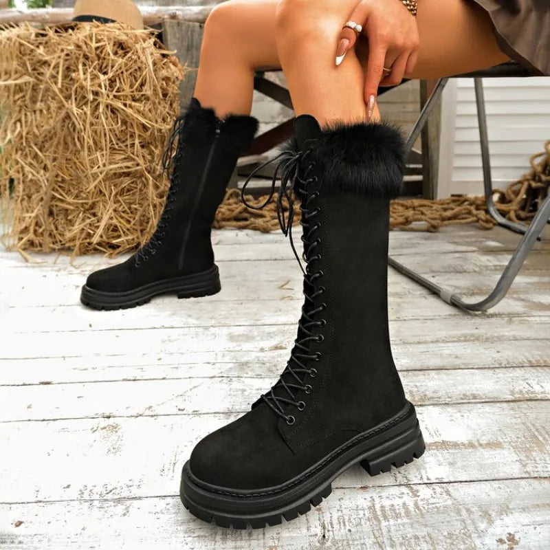 Women's Plus Size Faux Fur Gothic Platform Knee-High Snow Boots