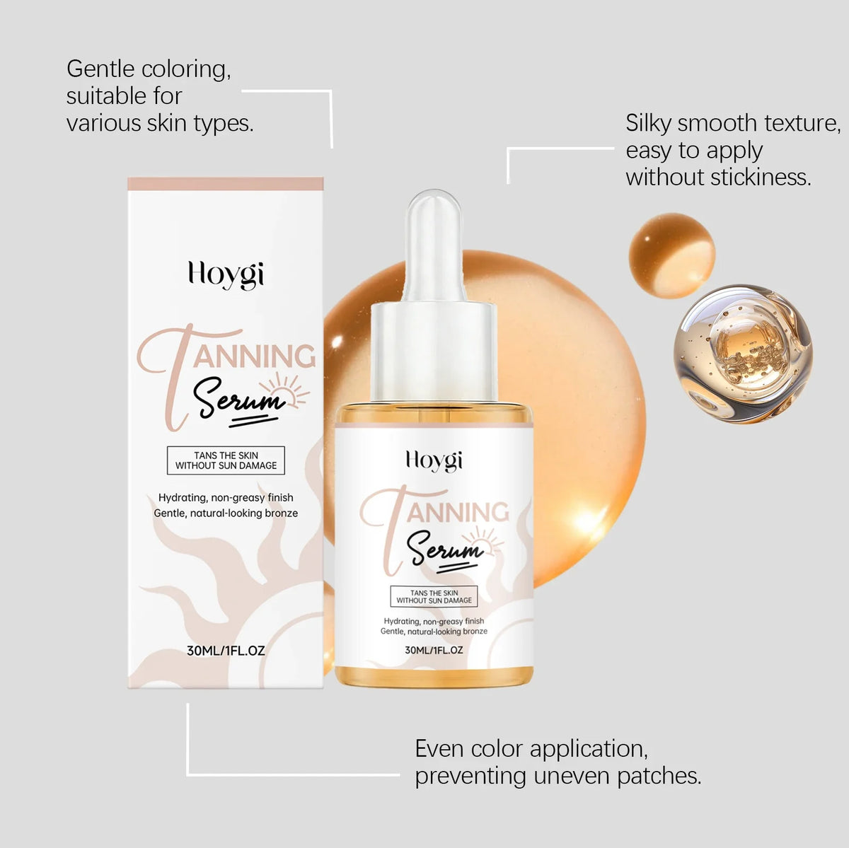 Hoygi Self Tanning Serum – Natural Bronze Glow, Streak-Free