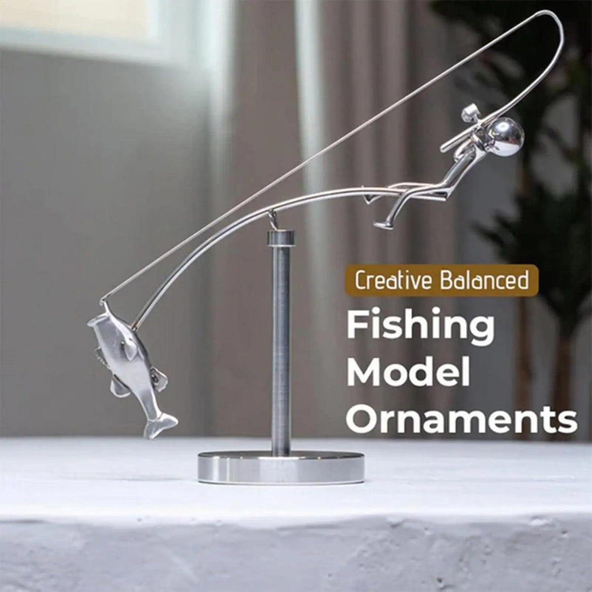 Fisherman Figurine Metal Fishing Sculpture Collectible Figurines Desk