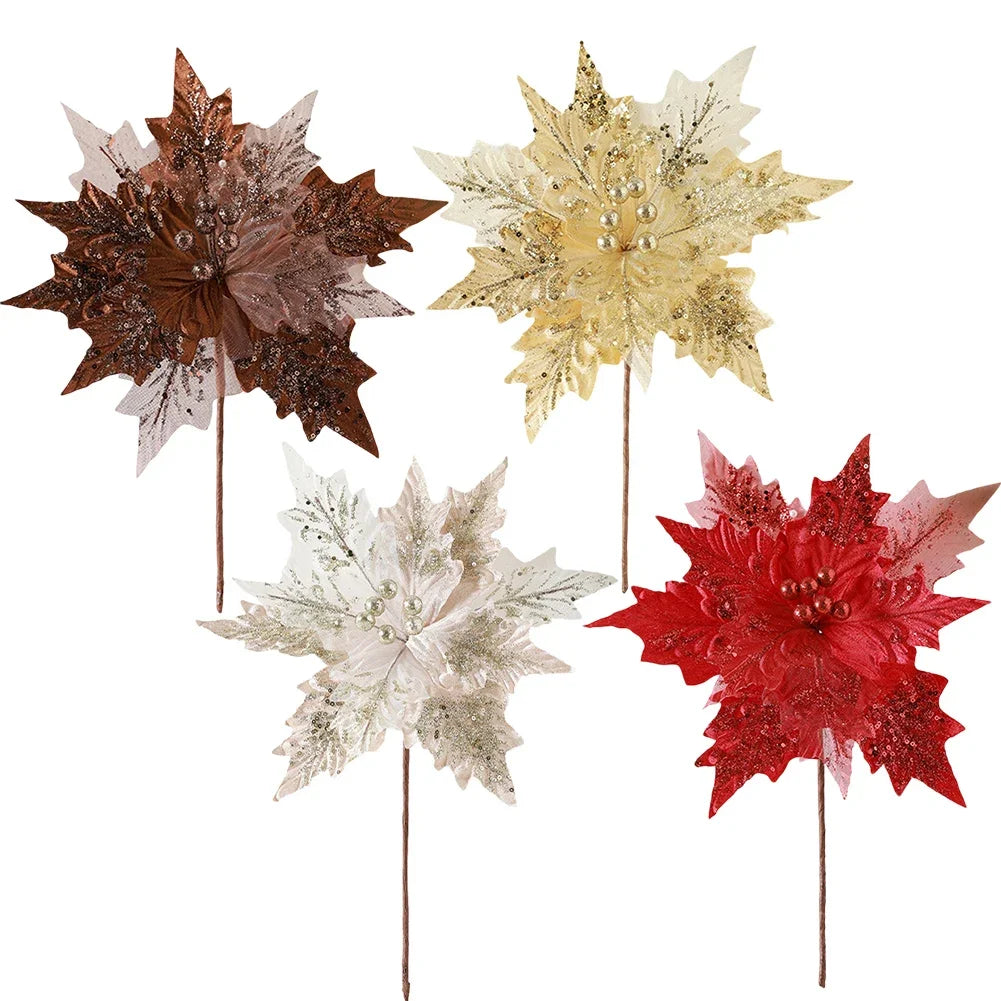 Glitter Simulated Christmas Flower Tree Decoration 30×35cm