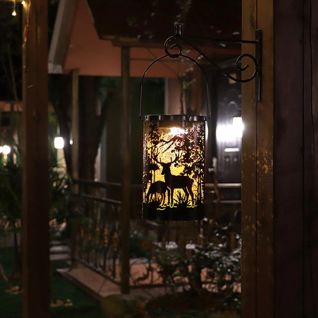 Solar Deer Iron Lantern | Outdoor Garden Projection Light