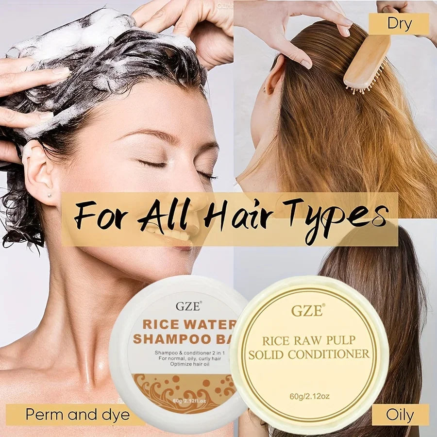 GZE Rice Water Shampoo Bar & Solid Conditioner | All Hair