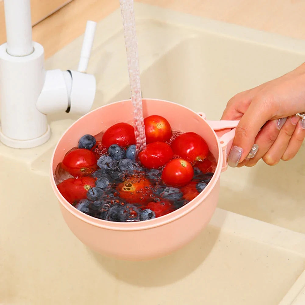 2-in-1 Foldable Fruit Drain Basket & Washing Bowl with Lid
