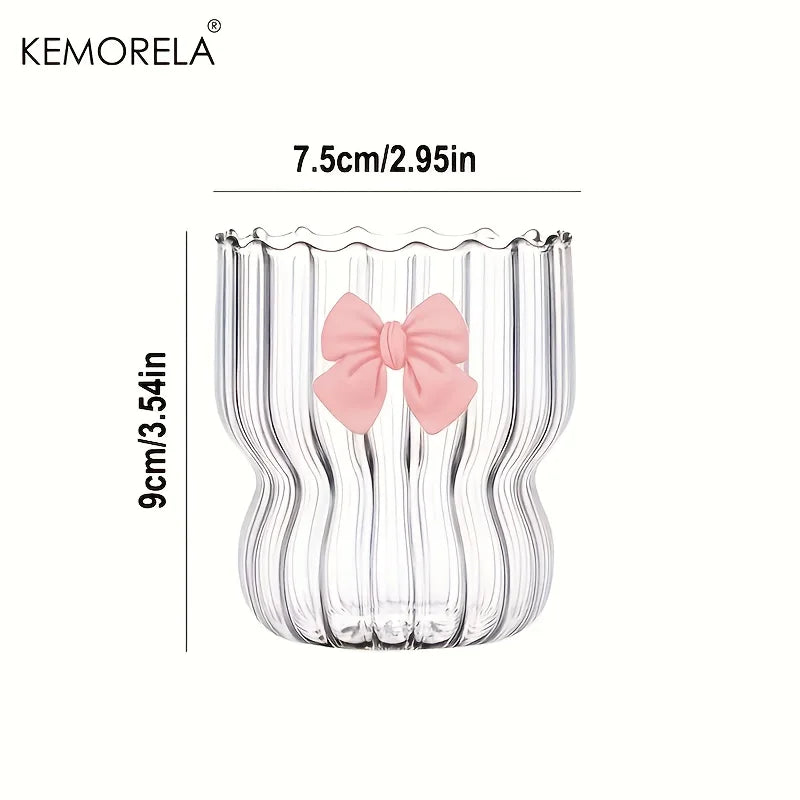 KEMORELA Bow Vintage Ripple Glass Cups 350ml – Set of 2/4/6