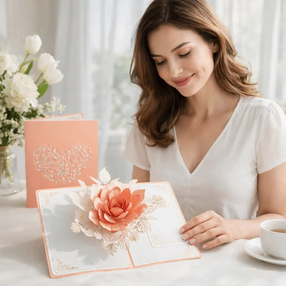 Pop Up 3D Rose Flower Card with Envelope | Wedding & Gift
