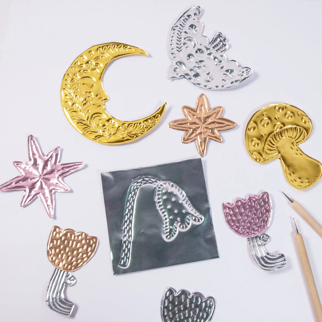 8-Piece Metal Embossing Foil Sheets Kit | Gold Silver Pink Rose Gold