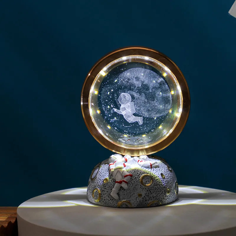 Astronaut 3d Engraved Crystal Ball Rotatable Night Light Creative