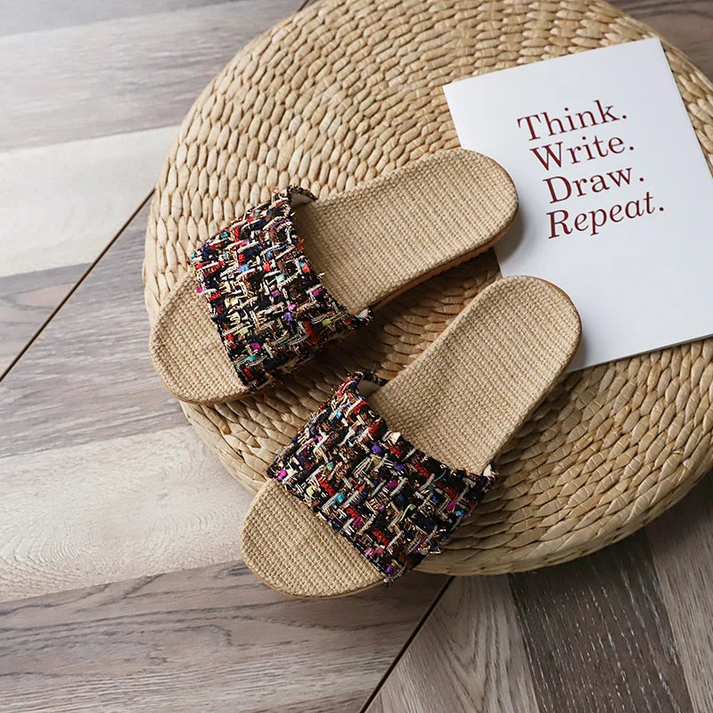 Women's Breathable Linen Flat Slippers | Summer Slides & House Shoes