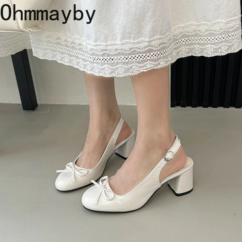 Women's Butterfly-Knot Slingback Sandals | Thick Heel Dress Pumps