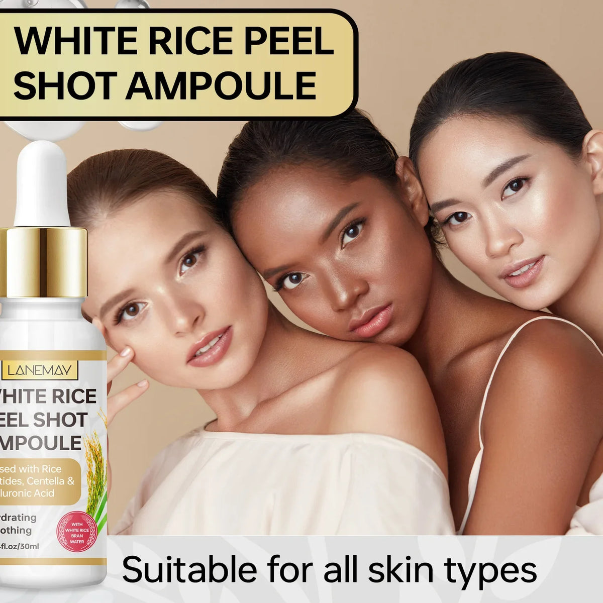 White Rice Peel Shot Ampoule – Rice Peptides & Hyaluronic Acid