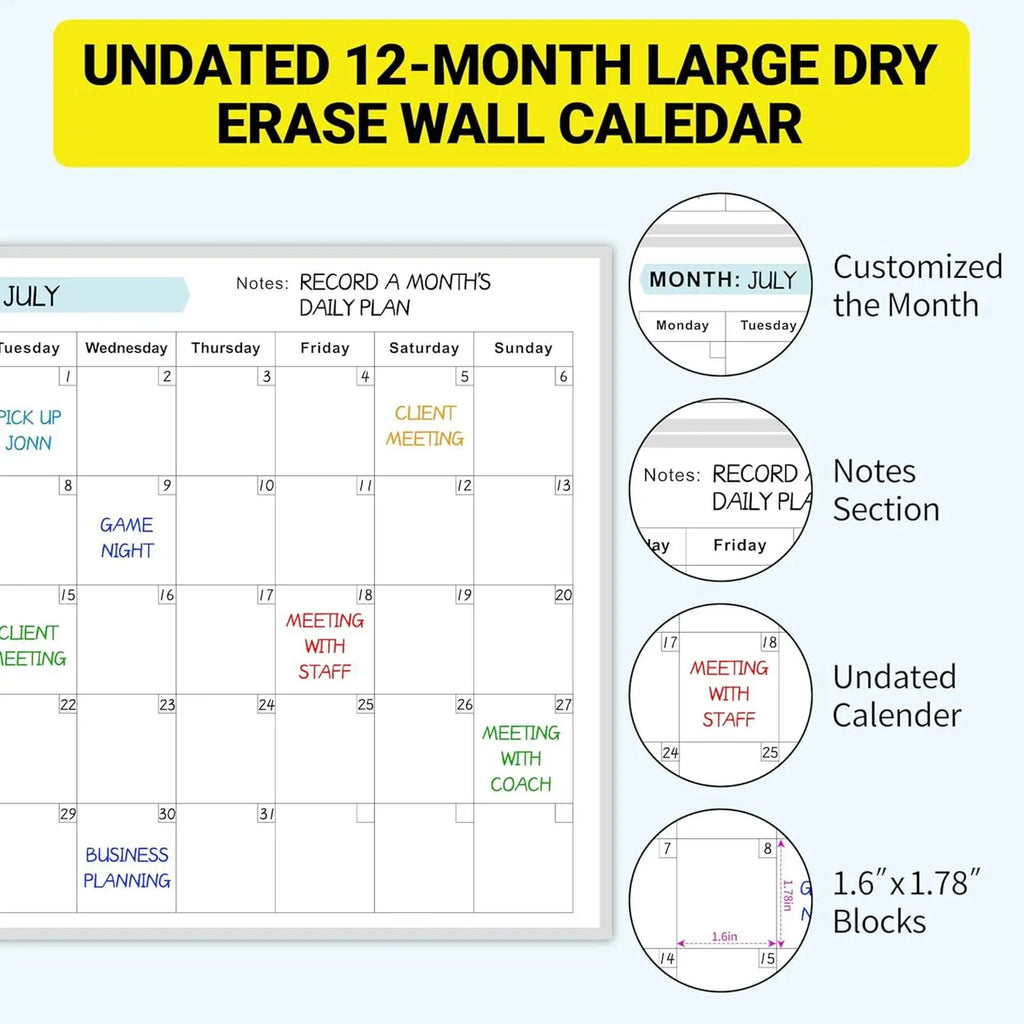 Giant Dry Erase Wall Calendar – Undated 150×85cm Planner