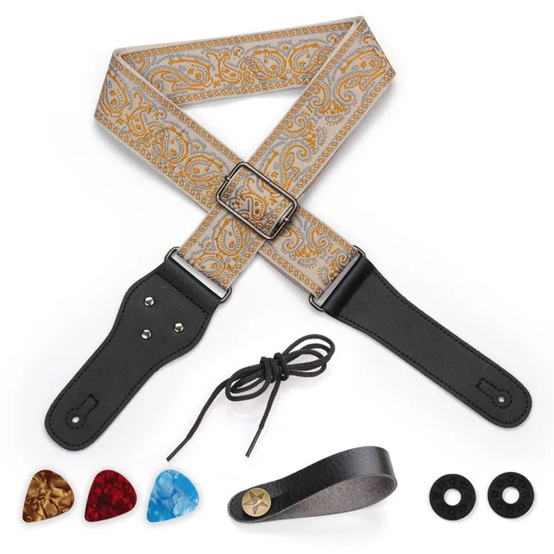 Pluggable Pick Embroidered Guitar Strap Jacquard Acoustic Shoulder