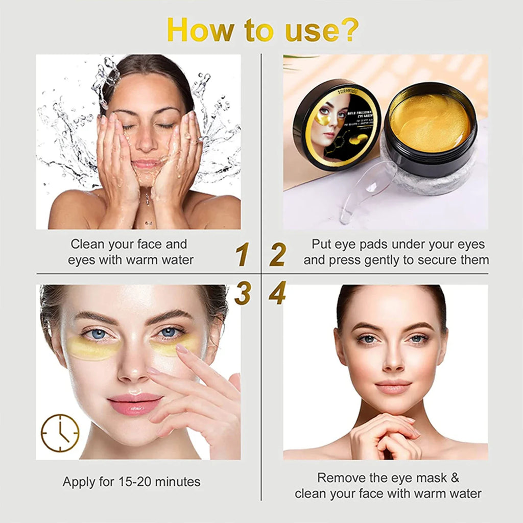 60 Pairs 24K Gold Under Eye Patches – Brightening & Lifting