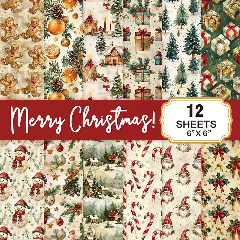 Christmas Scrapbook Paper Pad 6x6 | 12 Sheets 160gsm Acid-Free