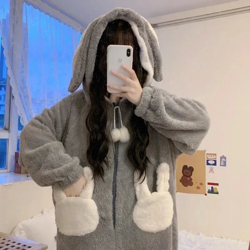 Women's Bunny Hooded Kigurumi Onesie – Kawaii Winter Pajamas