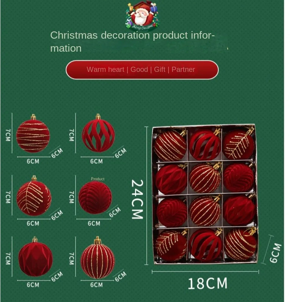 12-Pack Velvet Christmas Ball Ornaments – Gift Box Pendants