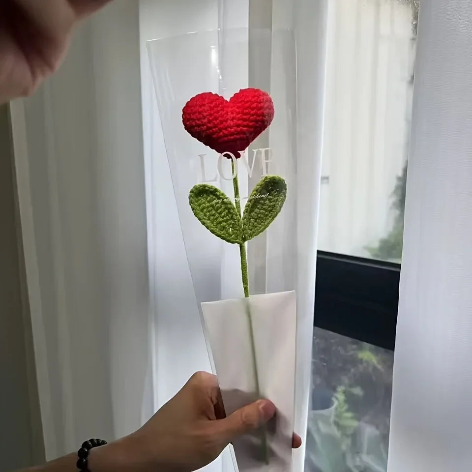 Handmade Crochet Heart Bouquet – Yarn Rose Flowers Gift