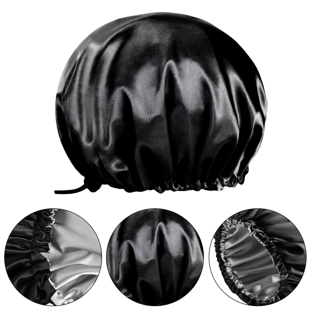 Extra Large Double Layer Waterproof Shower Cap for Thick Hair