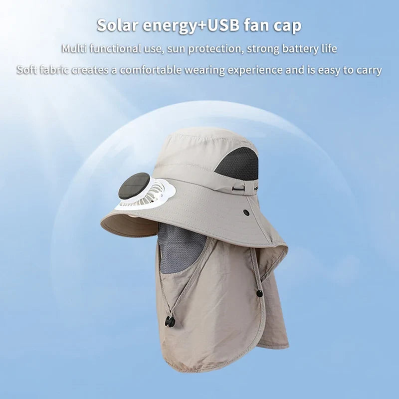 Solar Fan Hat – Wide Brim UV Protection Outdoor Fishing Hat