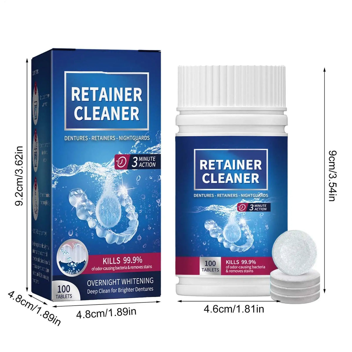 Denture Cleaning Tablets 100 Pack – Retainer & False Tooth Cleanser