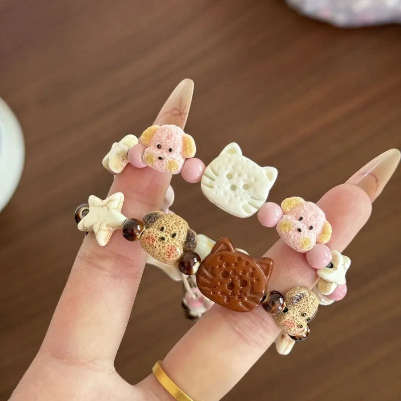 Handmade Ceramic Cat Bracelet | Cute Woven Cord Bangle Gift