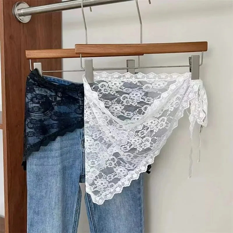 Korean Lace Trim Triangle Mini Skirt – Knit Overlay Layer