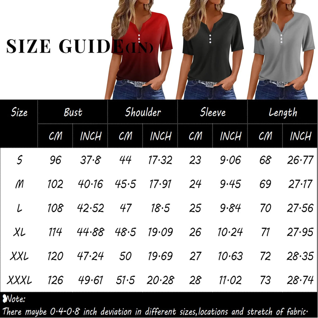 Women's Patchwork V-Neck Button T-Shirt | Casual Short Sleeve